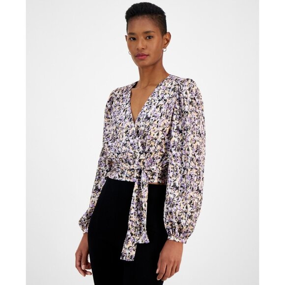 BOSS Orange Women's Banella Abstract-Print Tie-Hem Top Size XXL Purple MSRP $148 - Picture 1 of 3